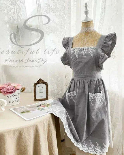 Charming Retro Floral Cotton-Linen Apron Dress for Women