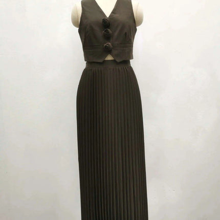 Sophisticated 2-Piece Floral Waistcoat and Flowing Skirt Set for Women