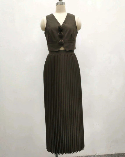 Sophisticated 2-Piece Floral Waistcoat and Flowing Skirt Set for Women