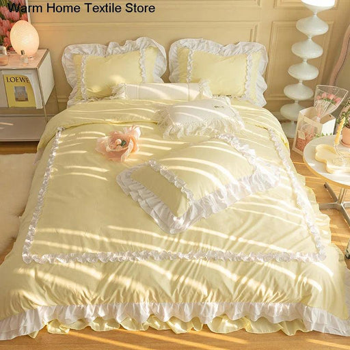 Sumptuous Korean-Style Washed Cotton Bedding Ensemble with Elegant Envelope Pillowcase Design