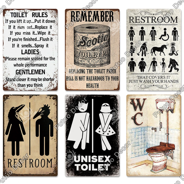 Retro Vintage Metal Bathroom Wall Decor with Quirky Toilet Design