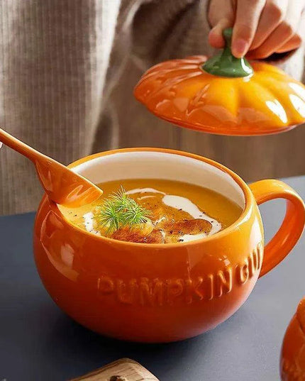 Adorable Kawaii Pumpkin Ceramic Mug Set - Perfect Halloween Drinkware for Soups and Beverages