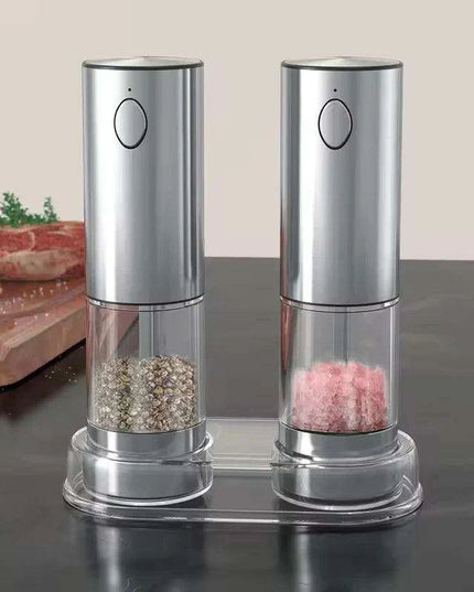Automatic Rechargeable Salt and Pepper Grinder Duo with Adjustable Coarseness and Built-in LED Light