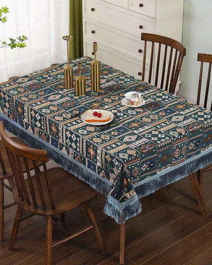 Bohemian Chic Embroidered Table Cover with Trendy Tassels
