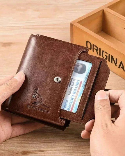 Men's RFID-Blocking PU Leather Zipper Wallet with Organized Compartments