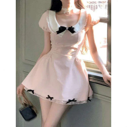 Trendy Retro Short Sleeve Pink Mini Dress for the Fashion-Forward Woman