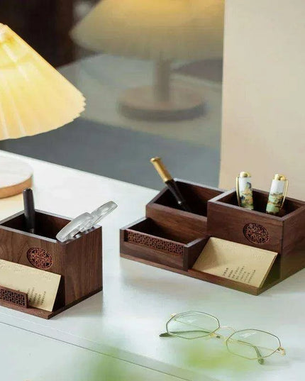 Sleek Black Walnut Desk Organizer - A Perfect Harmony of Elegance and Efficiency for Your Office