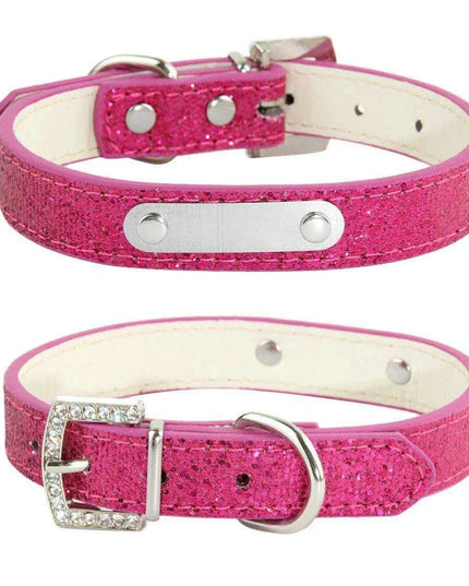 Glamorous Personalized Engraved Leather Dog Collar with Sparkling Accents