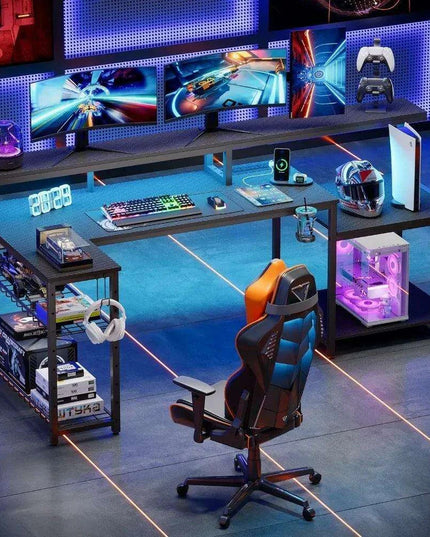 Ergonomic RGB Gaming Desk with Adjustable Features and Convenient Power Solutions