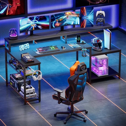 Ergonomic LED Gaming Desk with Multiple Power Outlets, RGB Lighting, and Adjustable Features