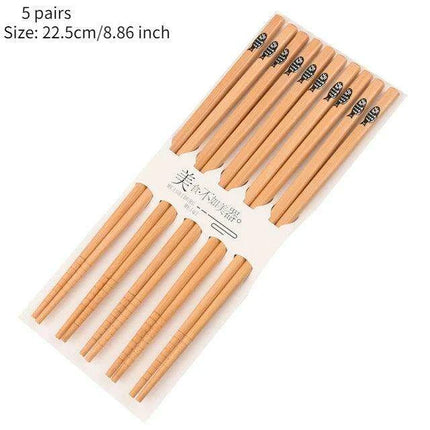 Chic Bamboo Chopstick Collection - 5 Pairs with Non-Slip Design