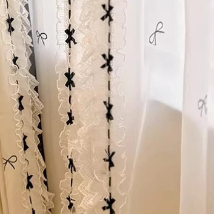 Floralee Elegant Blackout Lace Curtains with Custom Size & Bow Design