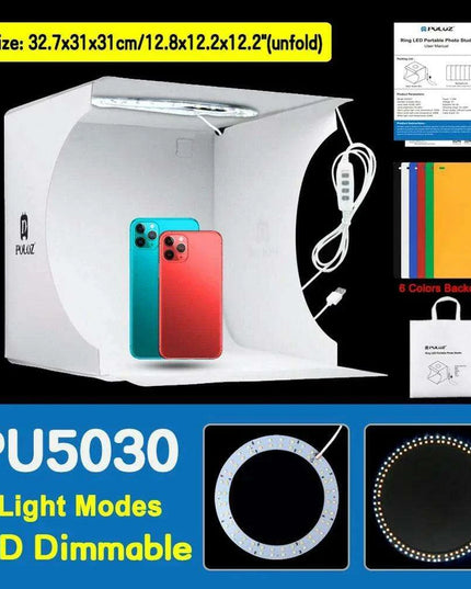 30CM PULUZ Adjustable LED Light Box Photography Kit with Six Color Backdrops - Portable Softbox for Product and Portrait Shots