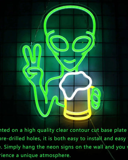 Alien Cheers LED Neon Light - Unique Illuminated Decor for Game Rooms and Bars