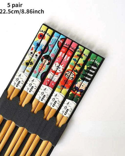 Chic Bamboo Chopstick Collection - 5 Pairs with Non-Slip Design