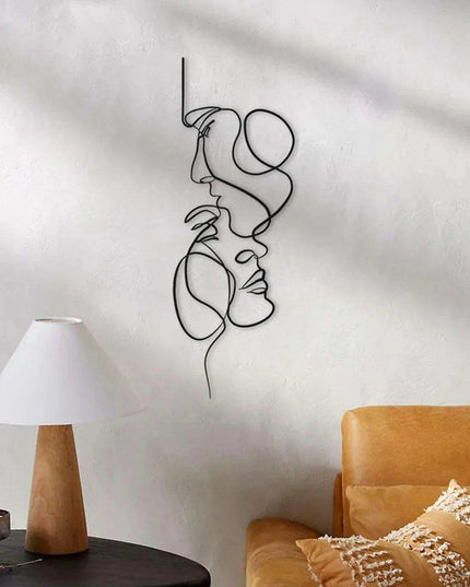 Contemporary Iron Face Line Wall Art Sculpture