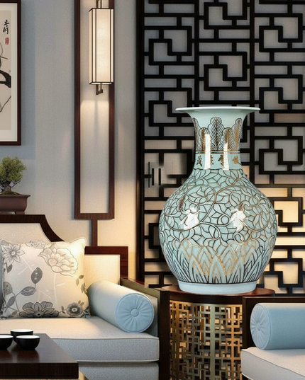 Artisanal Glaze Gold Ceramic Vase