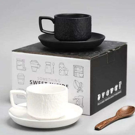 Elegant Japanese Rock Texture Porcelain Coffee Cup and Plate Set - Elevate Your Sipping Experience