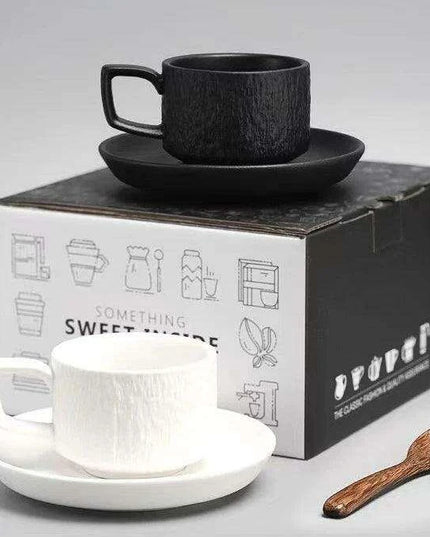 Elegant Japanese Rock Texture Porcelain Coffee Cup and Plate Set - Elevate Your Sipping Experience