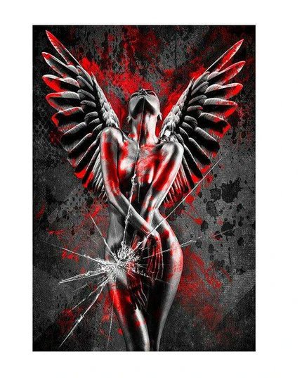 Elegant Crimson Muse: Contemporary Abstract Lady Canvas Art