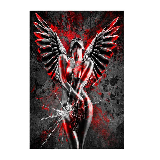 Elegant Crimson Muse: Contemporary Abstract Lady Canvas Art