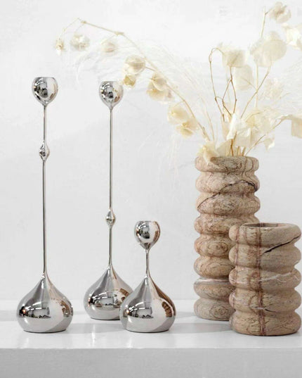 Contemporary Silver Teardrop Candle Holder for Elegant Home Decor