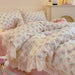 Korean Princess Floral Lace Ruffle Cotton Bedding Collection - Luxurious Single/Queen Duvet Cover, Sheet, and Pillowcase Set (3/4 Pieces)