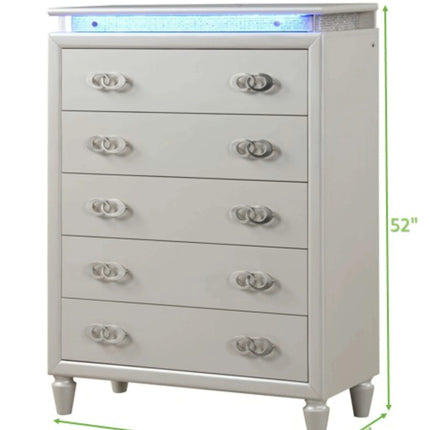 Milky White Modern LED Bedroom Set - Elegant Design with Ample Storage