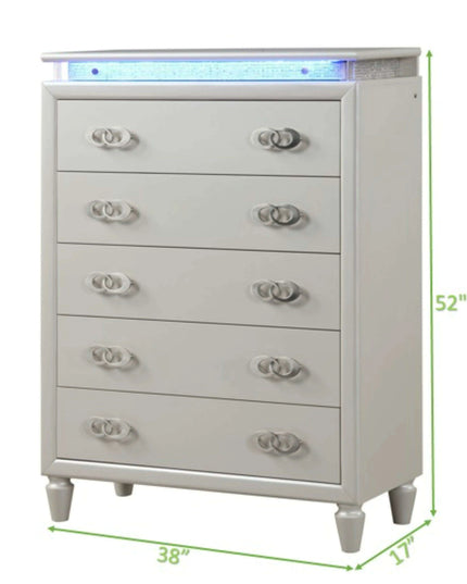 Milky White Modern LED Bedroom Set - Elegant Design with Ample Storage