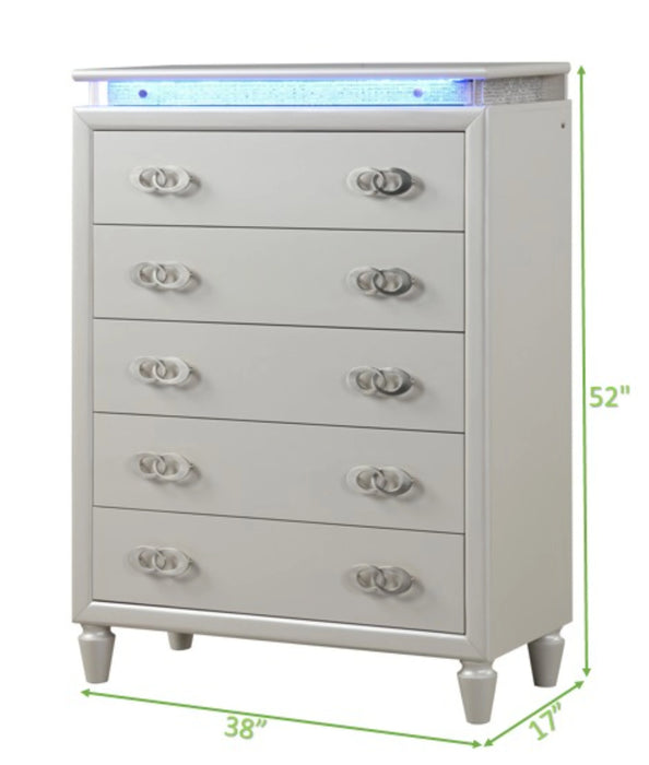 Elegant LED Queen Bedroom Furniture Set in Milky White - Stylish Design with Spacious Storage
