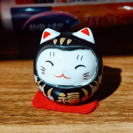 Charming Japanese Ceramic Lucky Cat Daruma Figurine for Home Decor and Gifting