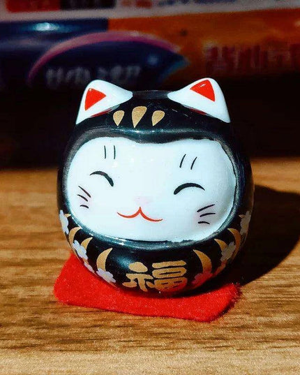 Charming Japanese Ceramic Lucky Cat Daruma Figurine for Home Decor and Gifting