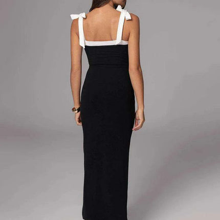 Sleek Backless Bodycon Maxi Dress with Square Neckline - Perfect for Nightlife and Special Celebrations