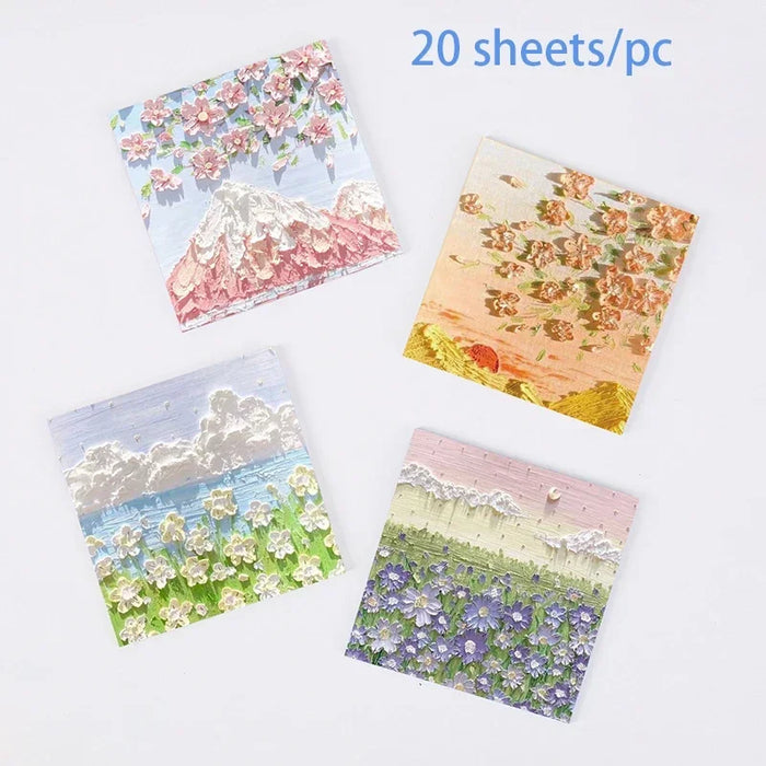 Vintage Landscape Oil Painting Memo Pads - Artistic Office Stationery for Retro Vibes