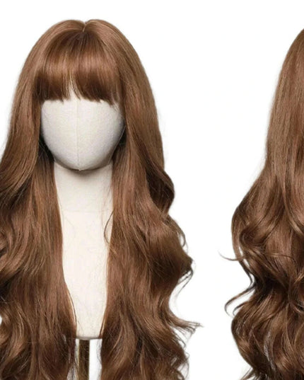 30-Inch Brown Wavy Synthetic Wig with Bangs - Perfect for Parties and Themed Events