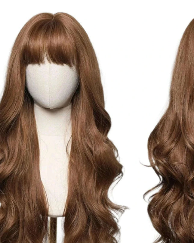 30-Inch Brown Wavy Synthetic Wig with Bangs - Perfect for Parties and Themed Events