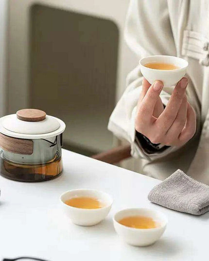 Zen Tea Ritual Travel Kit - Elegant Teapot, Cups, and Bowl Set for Tea Lovers on the Go
