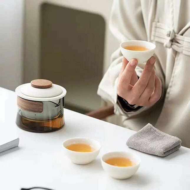 Zen Tea Ritual Travel Kit - Elegant Teapot, Cups, and Bowl Set for Tea Lovers on the Go