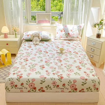 Housewear Cotton Fitted Sheet - Soft, Comfortable, Elastic Band, Print