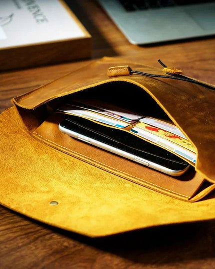 Retro Cowhide Leather Laptop Sleeve with Multi-Functional Storage