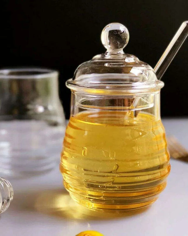 Elegant Clear Glass Honey Jar Collection with Dipper and Lid - Perfect for Any Occasion