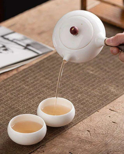 Elegant Sheep Fat Jade Porcelain Kung Fu Tea Set with Side Handle Filter - Xishi Pot