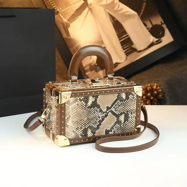 Genuine Leather Rivet Shoulder Crossbody Bag — Women’s Luxury Handbag, 22×10×13cm
