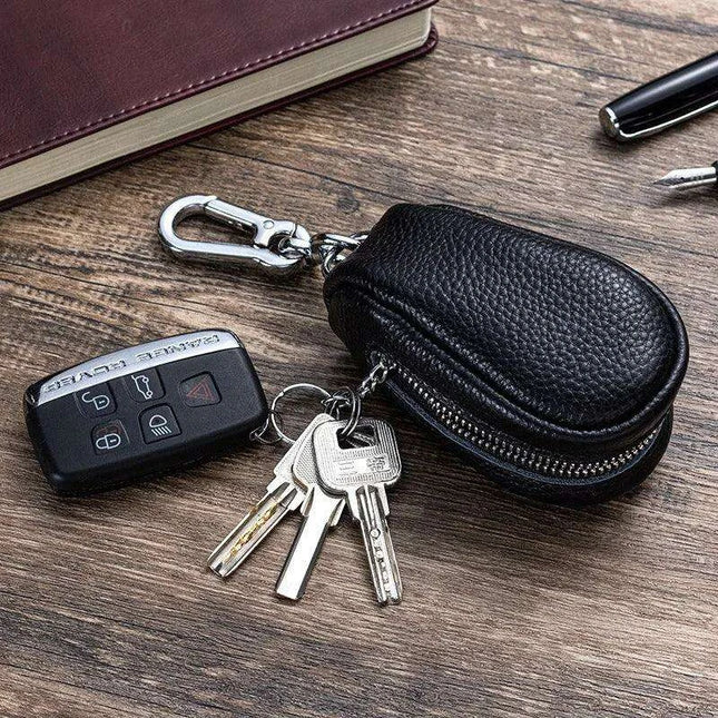 Leather Zippered Key Organizer Wallet for Car Keys