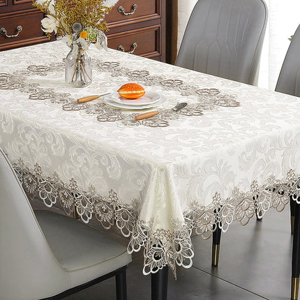 Battilo Lace Embroidery White Floral Rectangle Tablecloth Waterproof Oilproof