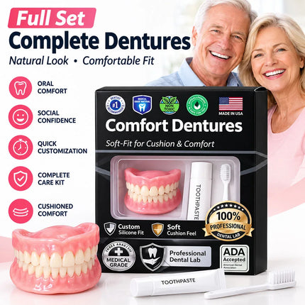 Upper & Lower Silicone Denture Set with Cleaning Kit