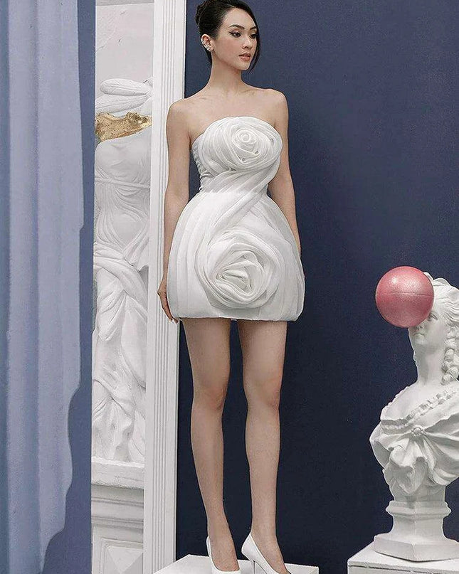 3D Floral Strapless Mini A-line Dress for Women – Slim Waist