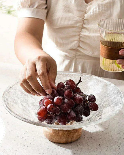 Chic Elevated Glass Fruit Display with Premium Rubber Wood Base for Stylish Dining Enhancements