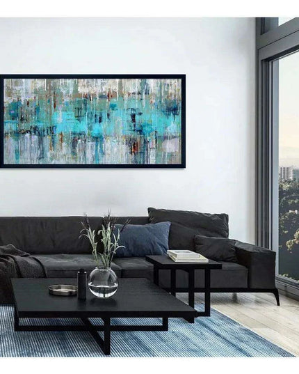 Sleek Gray Green Abstract Wall Art with Elegant Metal Details - Modern Home Decor