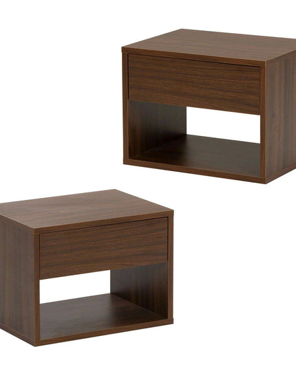Sleek Walnut Wall-Mounted Nightstand with Dual Drawer Storage